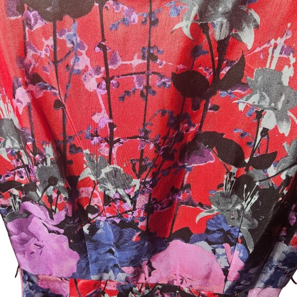 Julian Taylor Red & Floral Cap Sleeve Fit & Flare Dress With Back Zipper size 14 - Picture 2 of 6